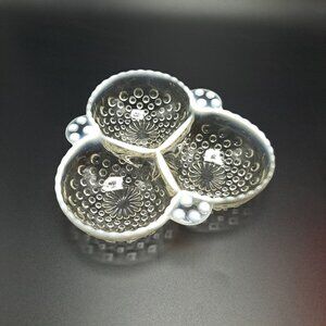 Fenton Moonstone Hobnail Opalescent Glass Divided Relish Dish